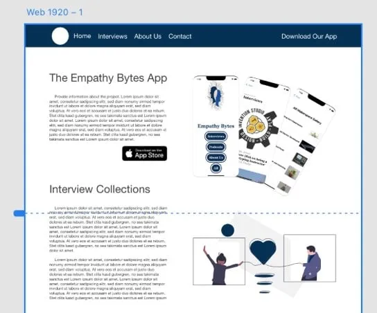 My Adobe XD mockup of an app promotion page for Empathy Bytes